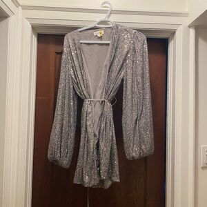 Silver sequinned mini wrap dress
